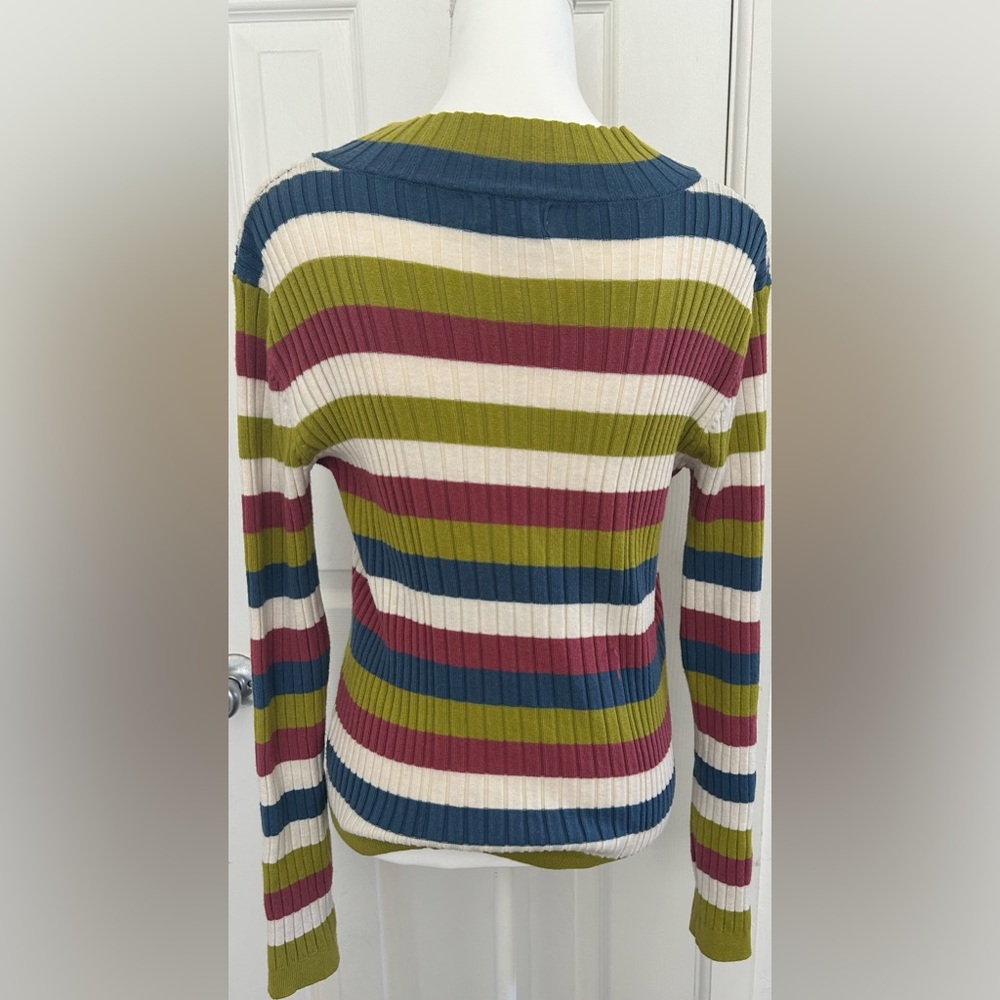 Striped Rib-Knit Crew Sweater - Picture 2 of 3